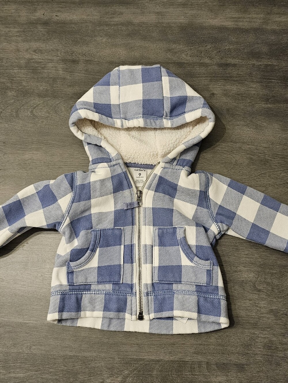 Carter's Blue and Cream Plaid Hooded Jacket- 9m